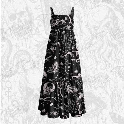 Death's Head Moth Wide Straps Maxi Dress