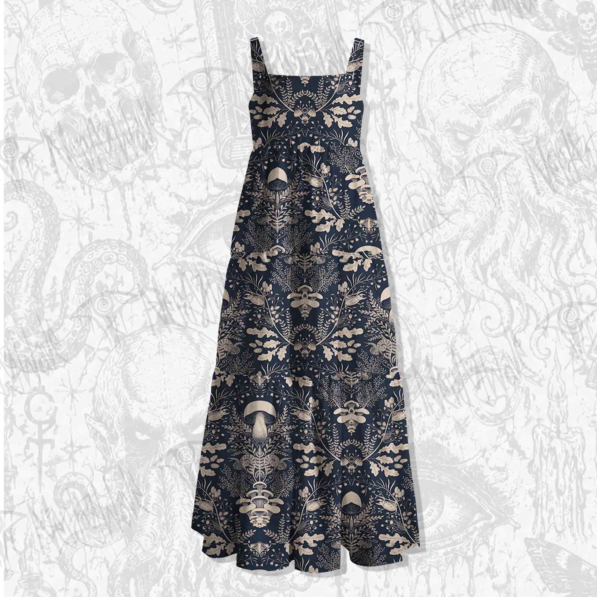 Mushroom Forest Wide Straps Maxi Dress