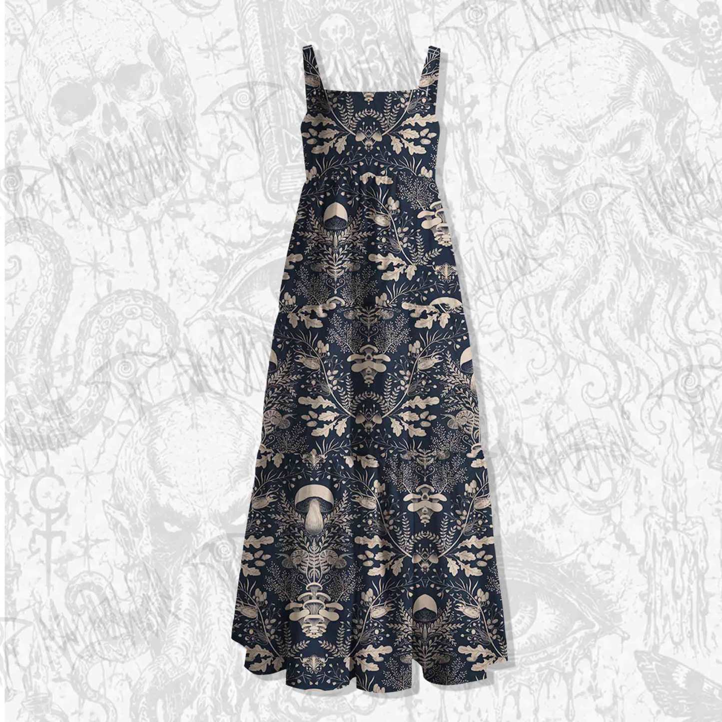 Mushroom Forest Wide Straps Maxi Dress