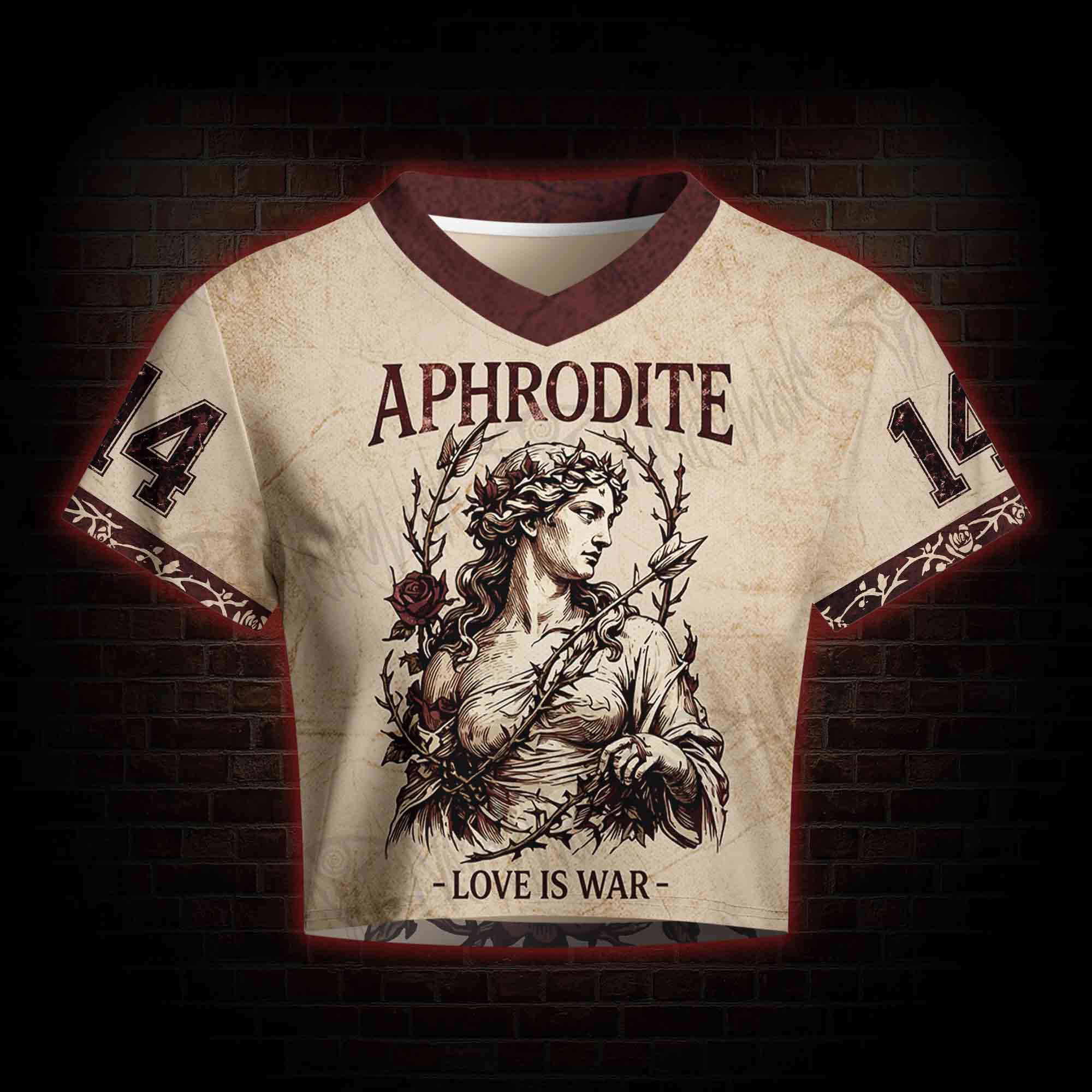 Love is War Greek mythology Women's Cropped Mesh Jersey
