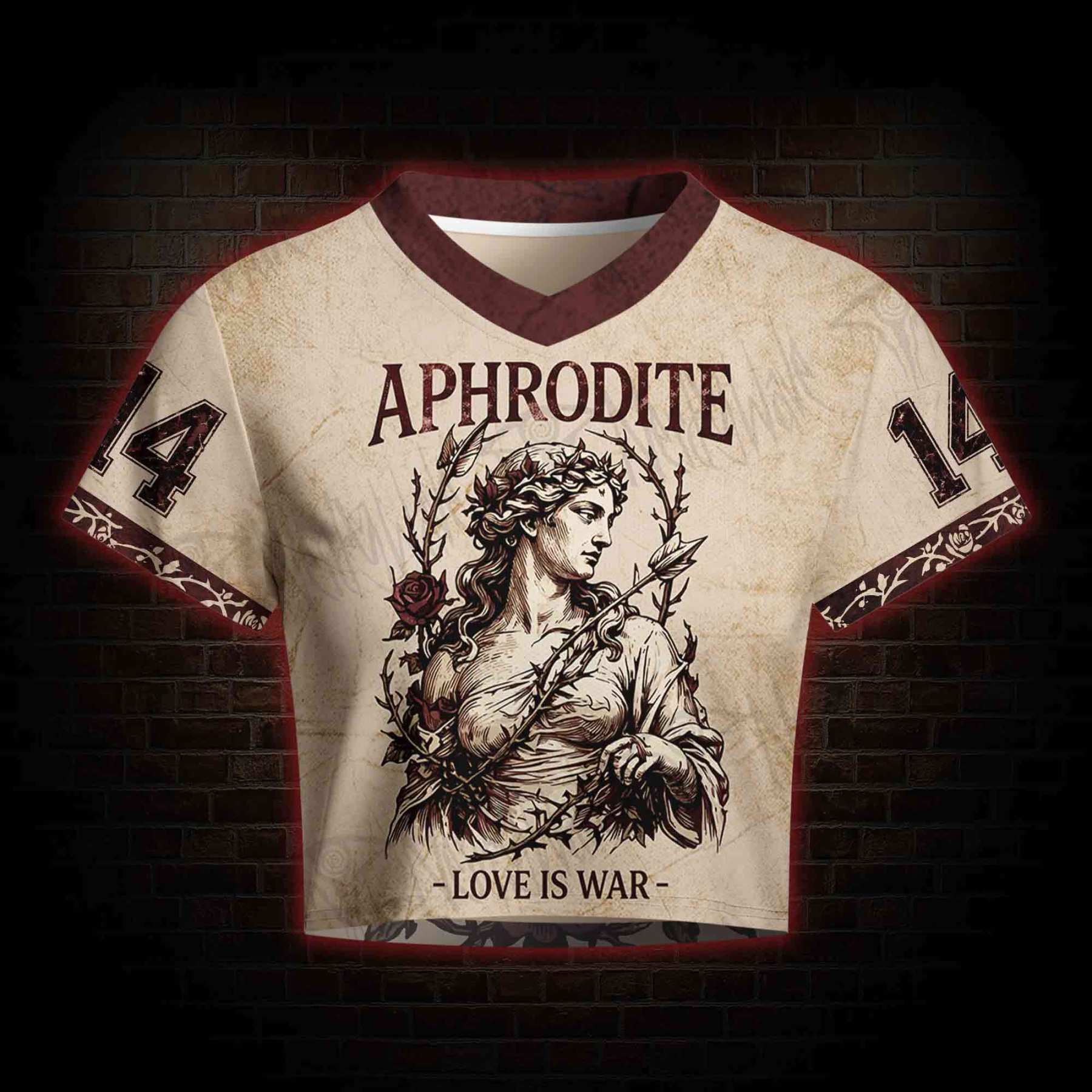 Love is War Greek mythology Women's Cropped Mesh Jersey