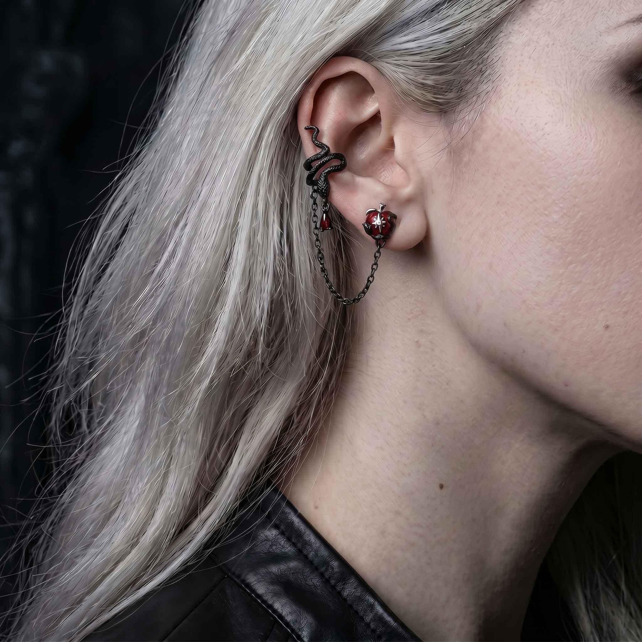 Dark Serpent Forbidden Fruit Chain Earring Set