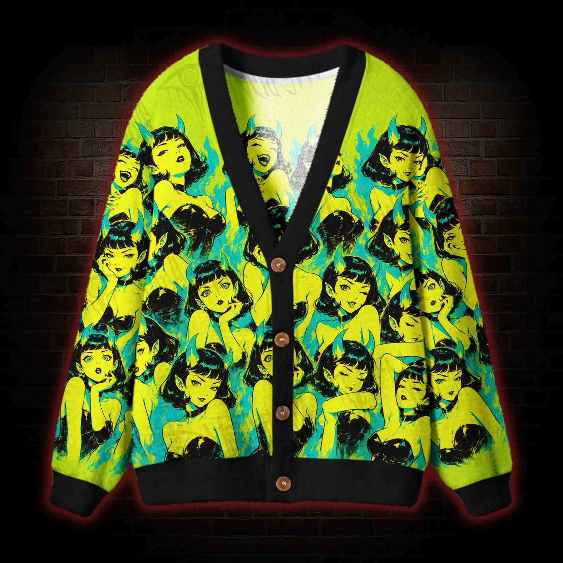 Neon Devil Pinup Cardigan Sweater