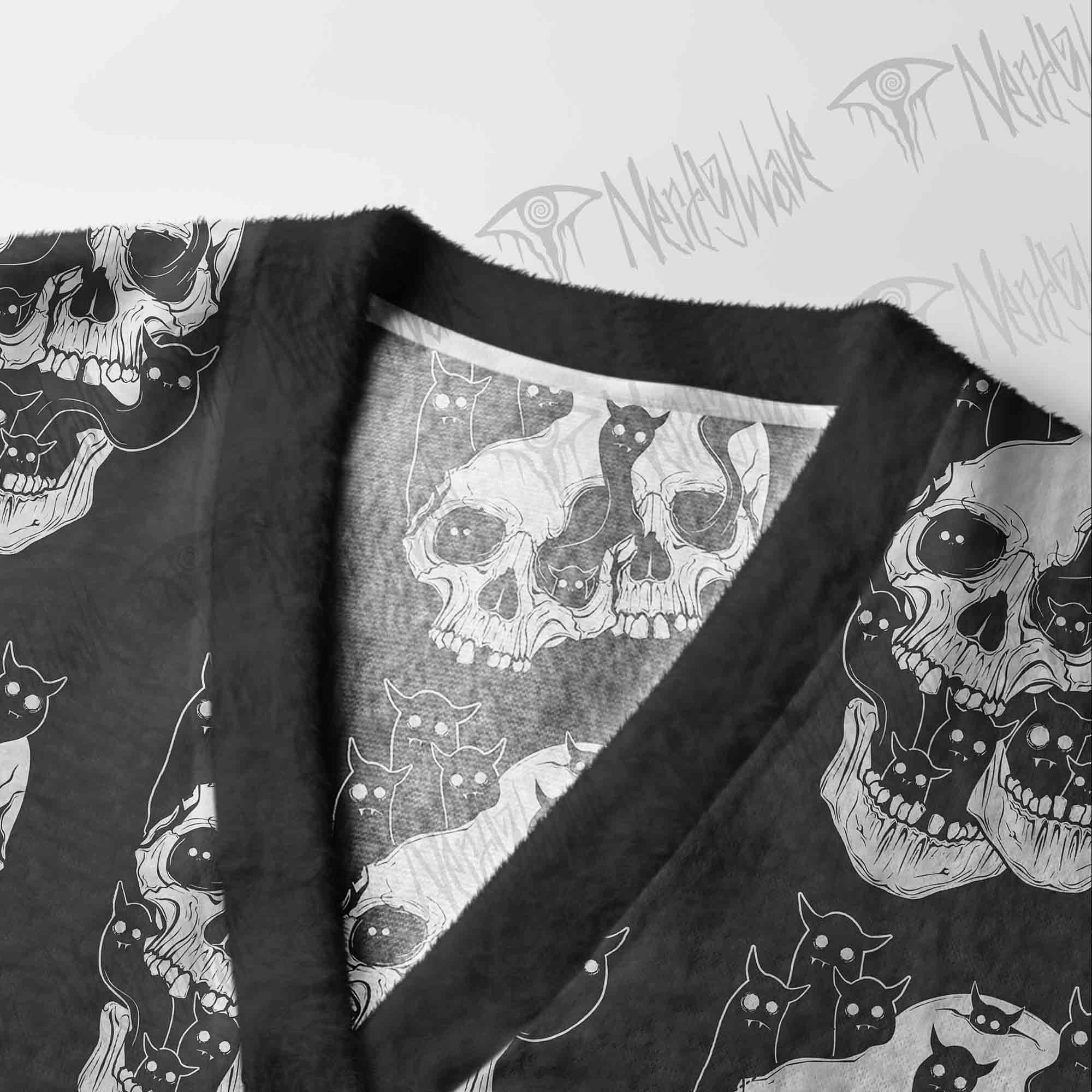 Cat Ghost Double Skull Cardigan Sweater