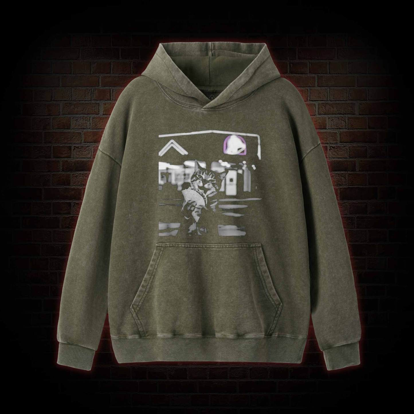 Funny Cat Eating Taco Washed Hoodie