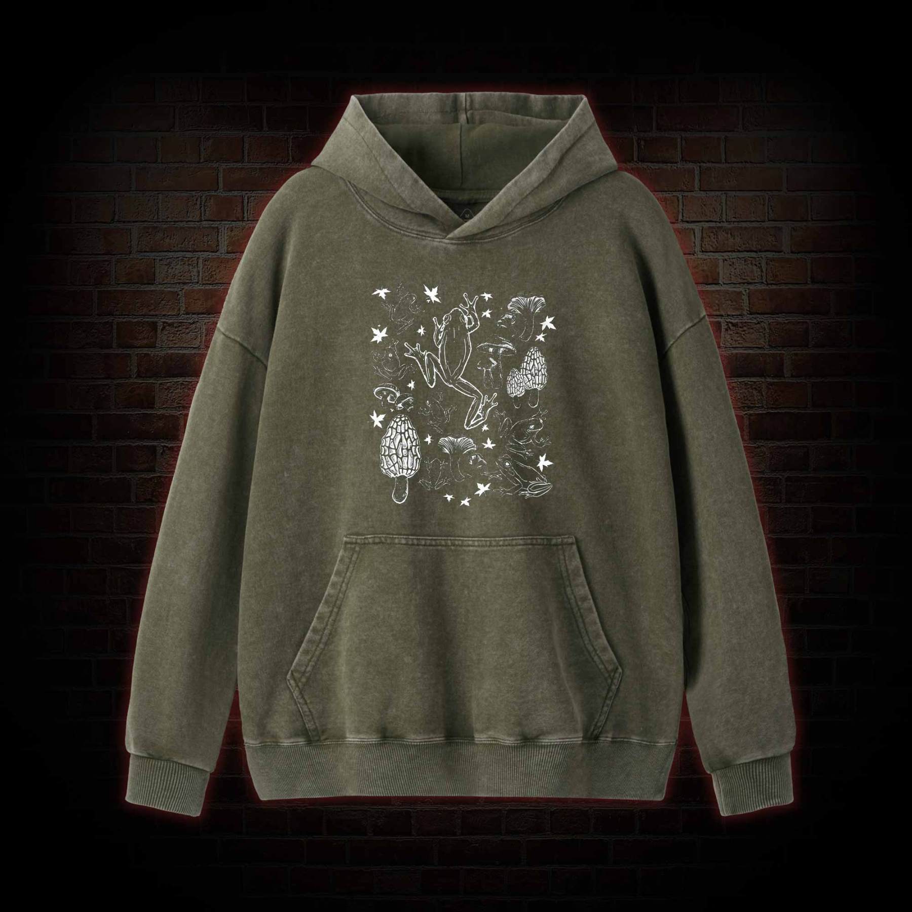 Frogs and Mushrooms Vintage Washed Hoodie