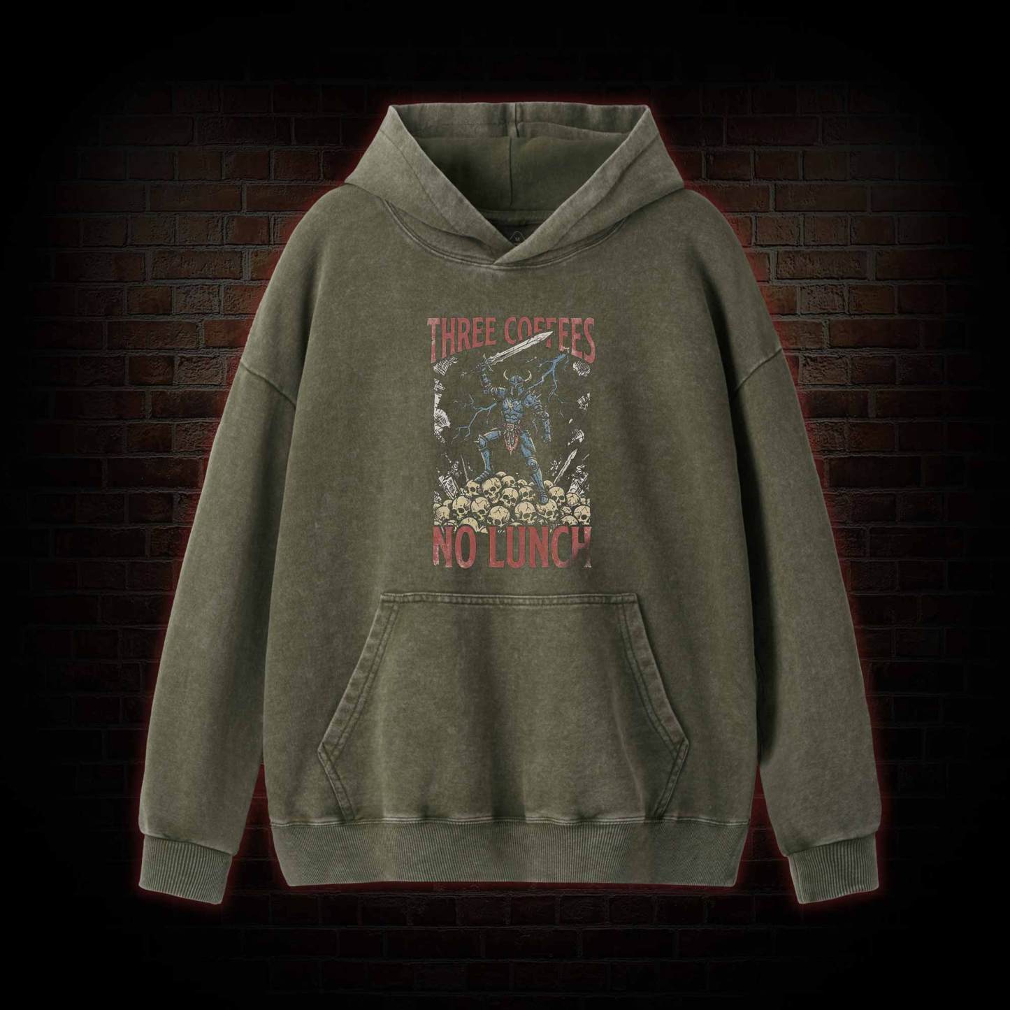 Three Coffees No Lunch Washed Hoodie