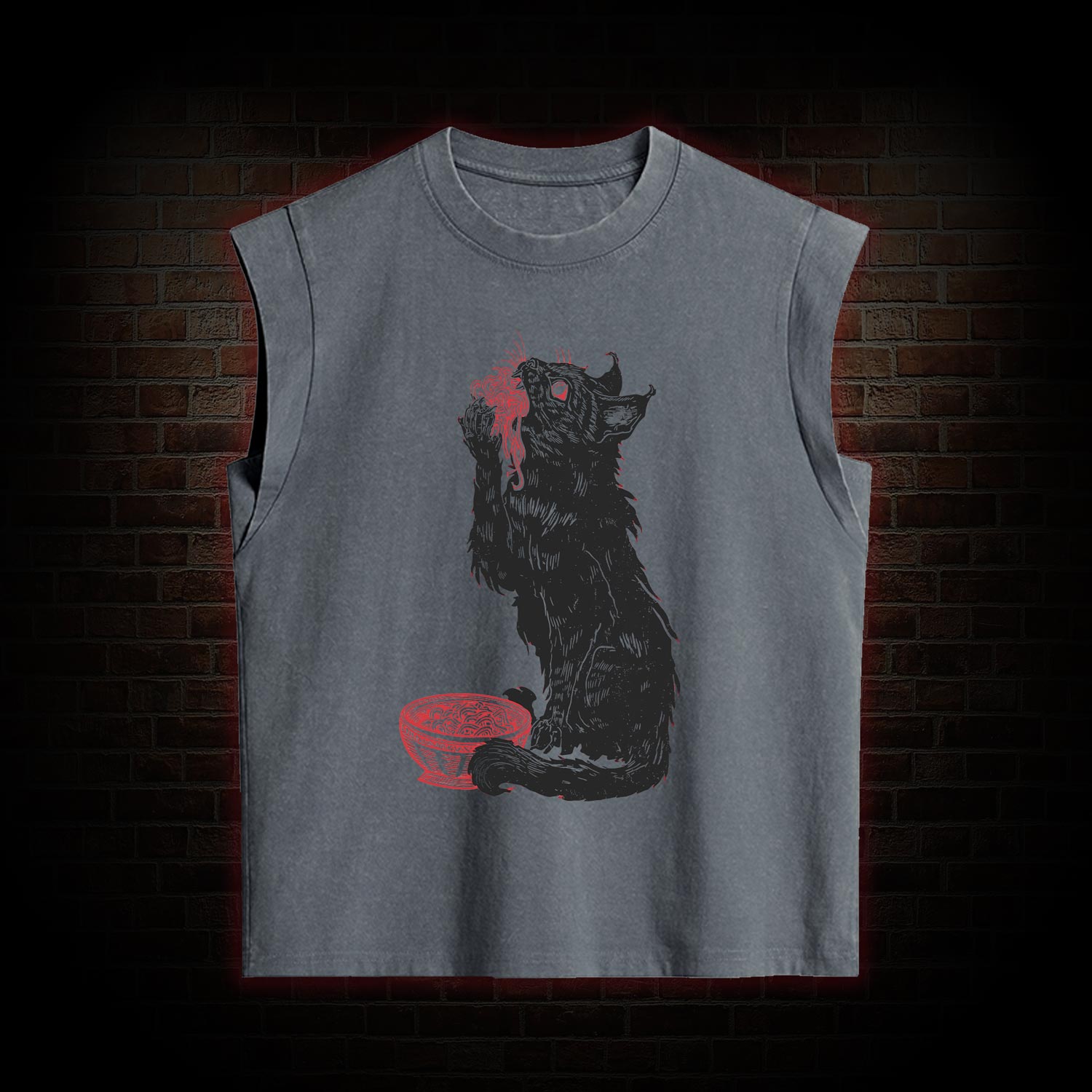 Cat Eating Noodles Women's Washed Tank Top