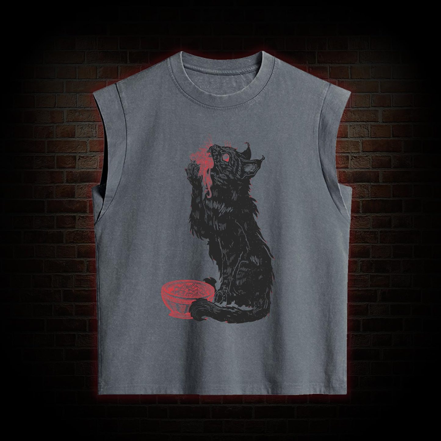 Cat Eating Noodles Women's Washed Tank Top
