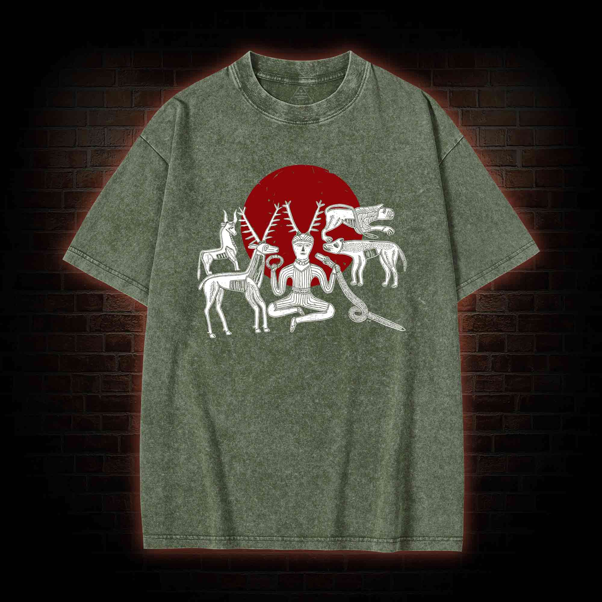 Cernunnos Horned God Halo Washed T-shirt