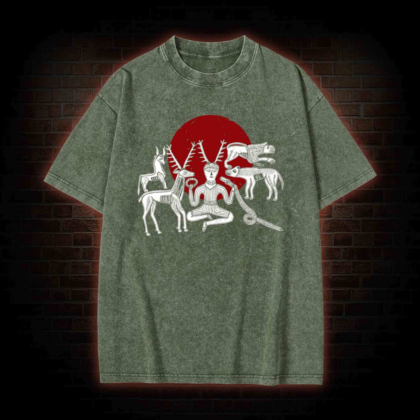 Cernunnos Horned God Halo Washed T-shirt
