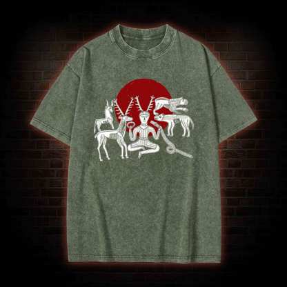 Cernunnos Horned God Halo Washed T-shirt