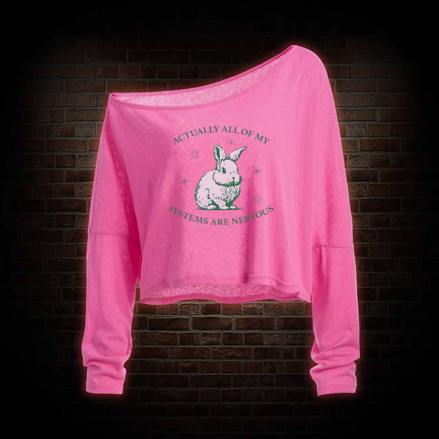Actually All of My Systems are Nervous Lightweight Off Shoulder Cropped Long-sleeved Top
