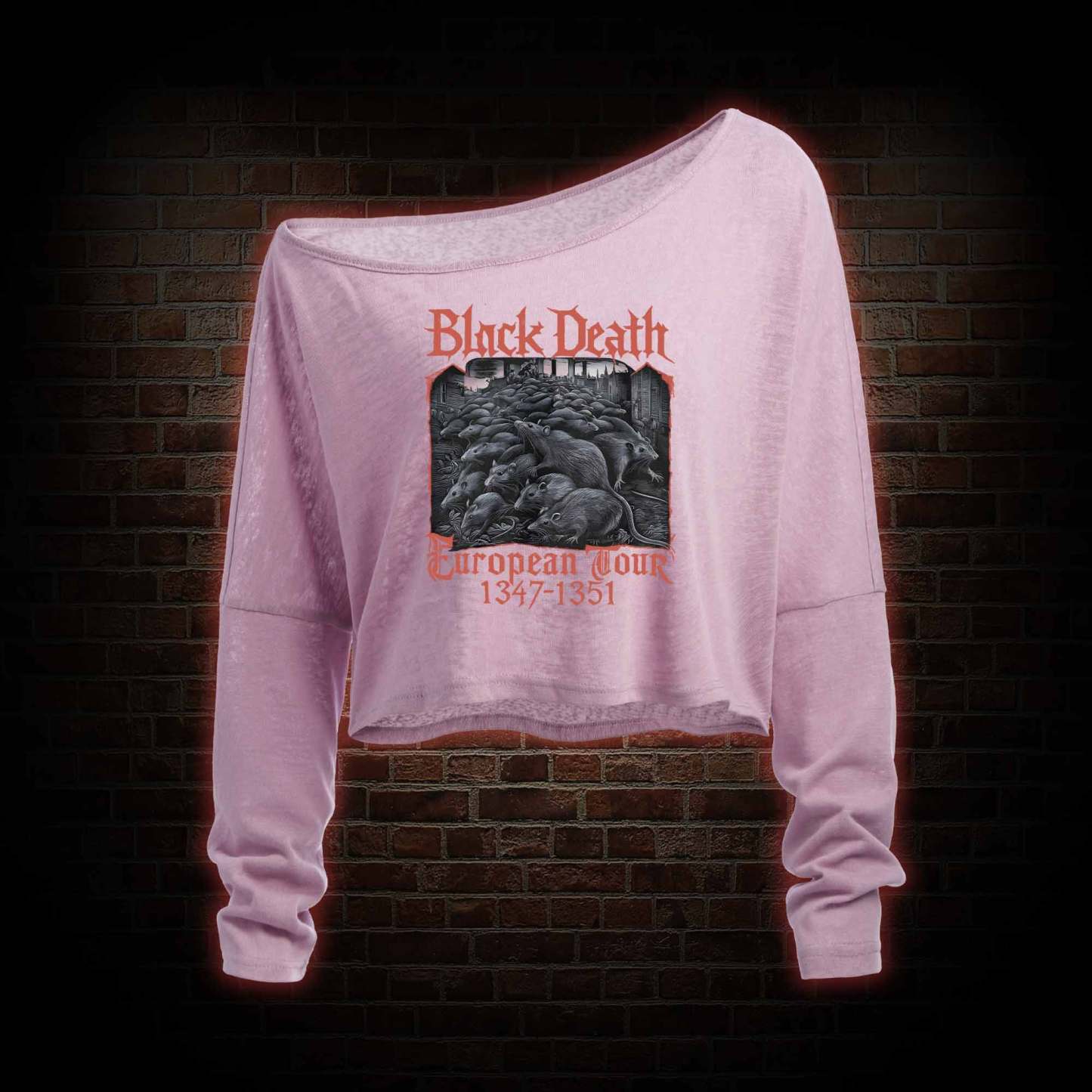 Vintage Black Death European Tour Off Shoulder Long Sleeve Top