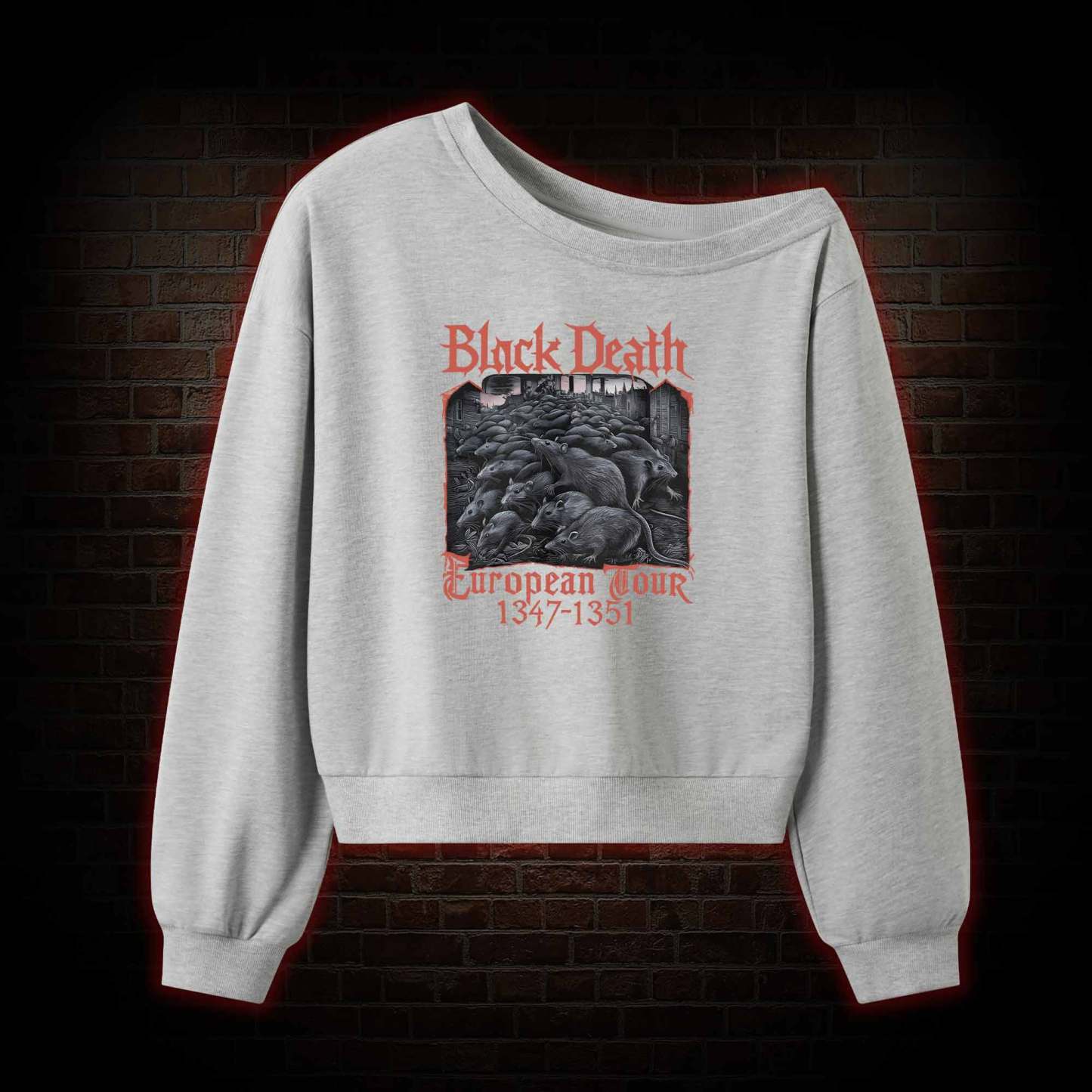 Vintage Black Death European Tour Off Shoulder Sweatshirt