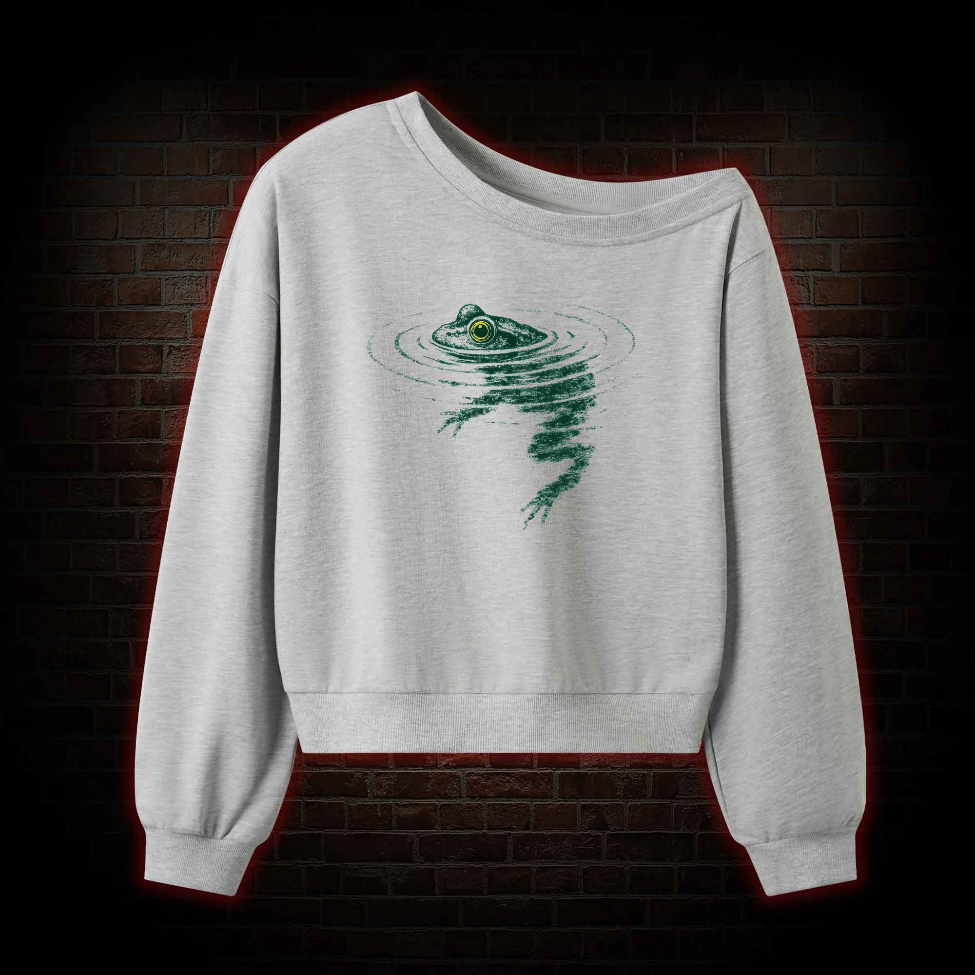 Frog Swimming Off Shoulder Sweatshirt