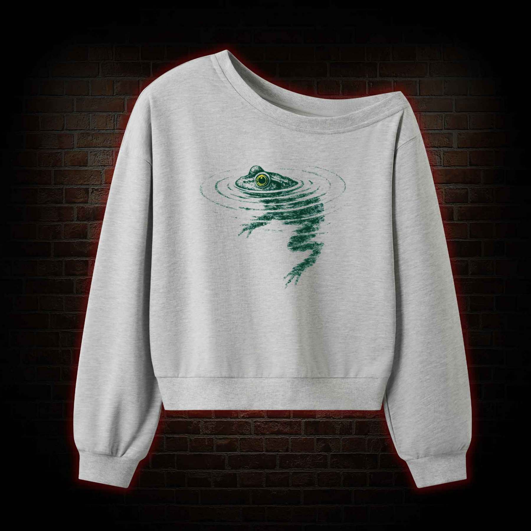 Frog Swimming Off Shoulder Sweatshirt