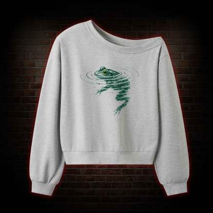Frog Swimming Off Shoulder Sweatshirt