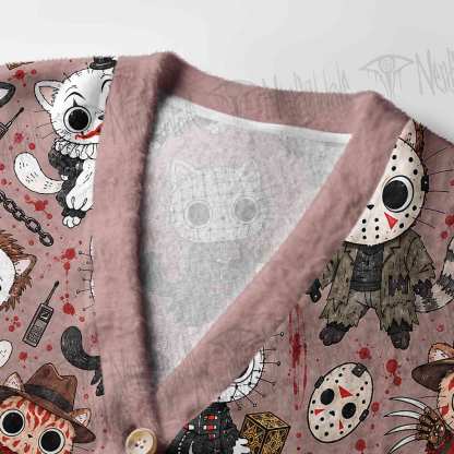 Cute Horror Slasher Cats Women's Cardigan Sweater