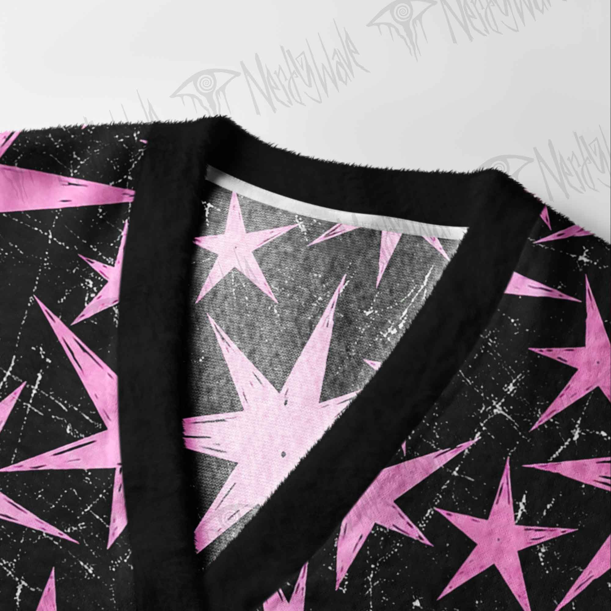 Grunge Pink Star Cardigan Sweater