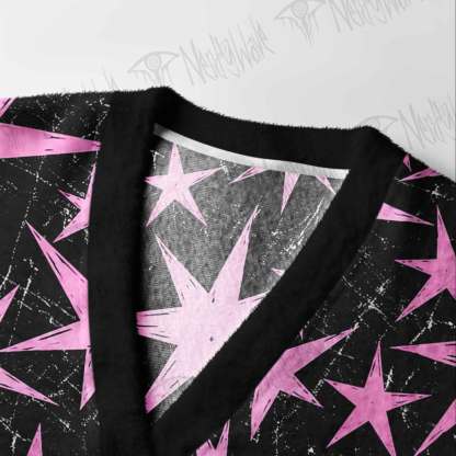 Grunge Pink Star Cardigan Sweater
