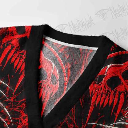Red Blood Splatter Centipede Skull Cardigan Sweater