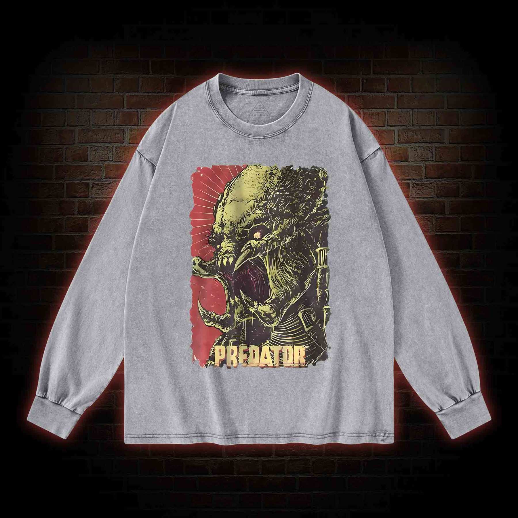 Alien Vs Alien Hunter Vintage Movie Washed Long-Sleeve T-shirt