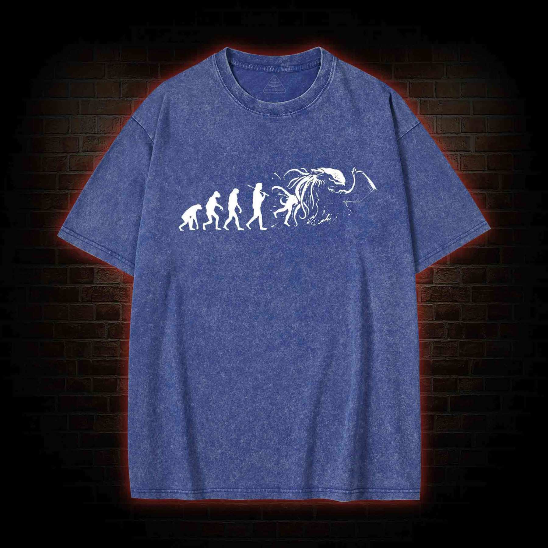 Mens Evolution of Cthulhu Funny Parody Washed T-shirt