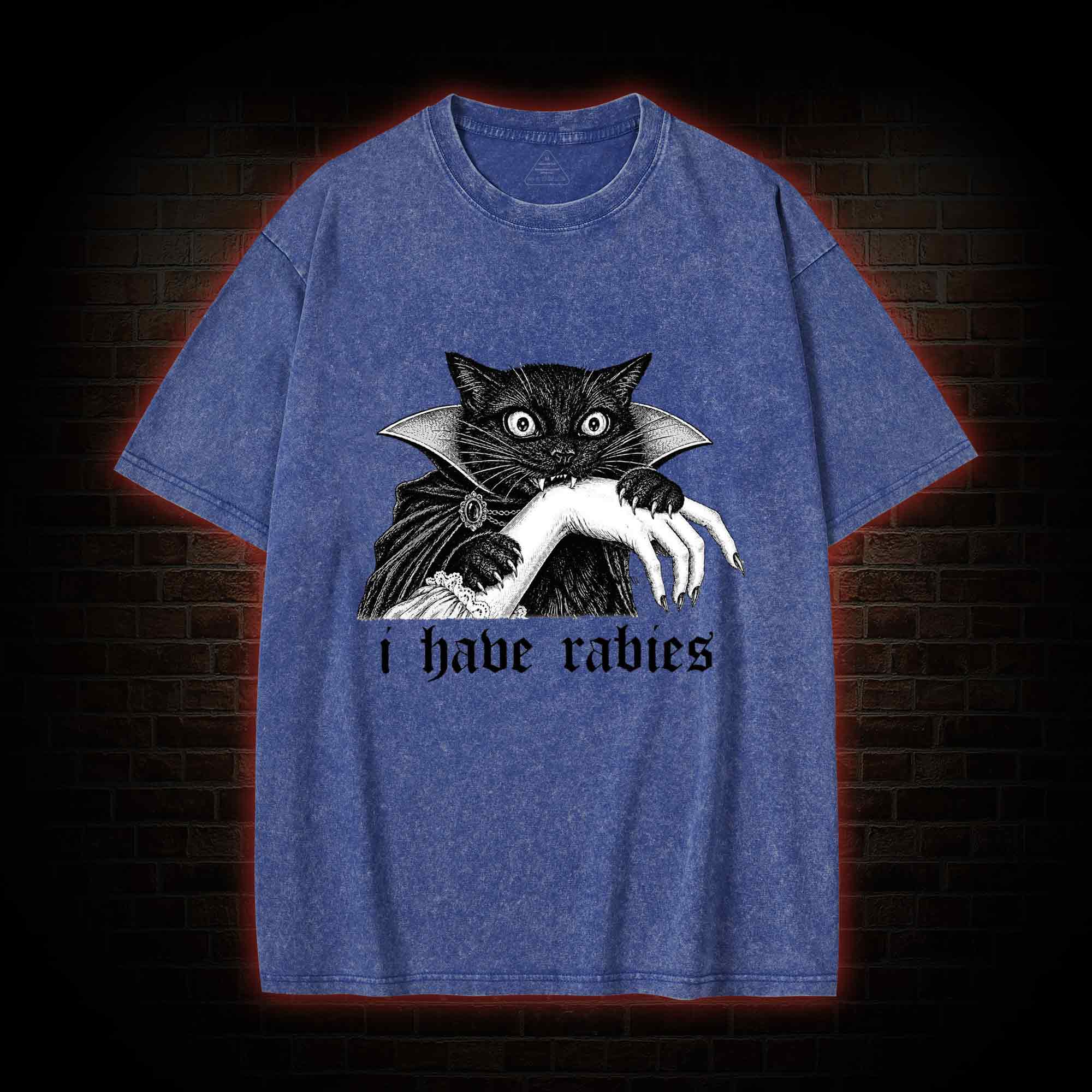I Have Rabies Vampire Cat Washed T-shirt
