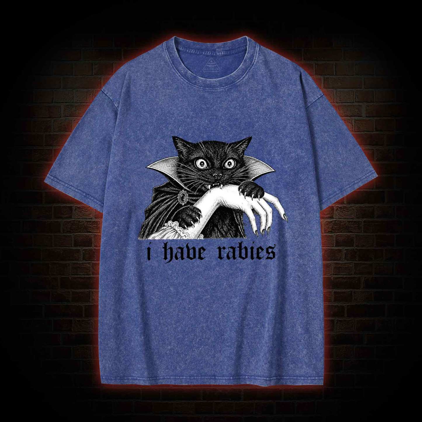 I Have Rabies Vampire Cat Washed T-shirt