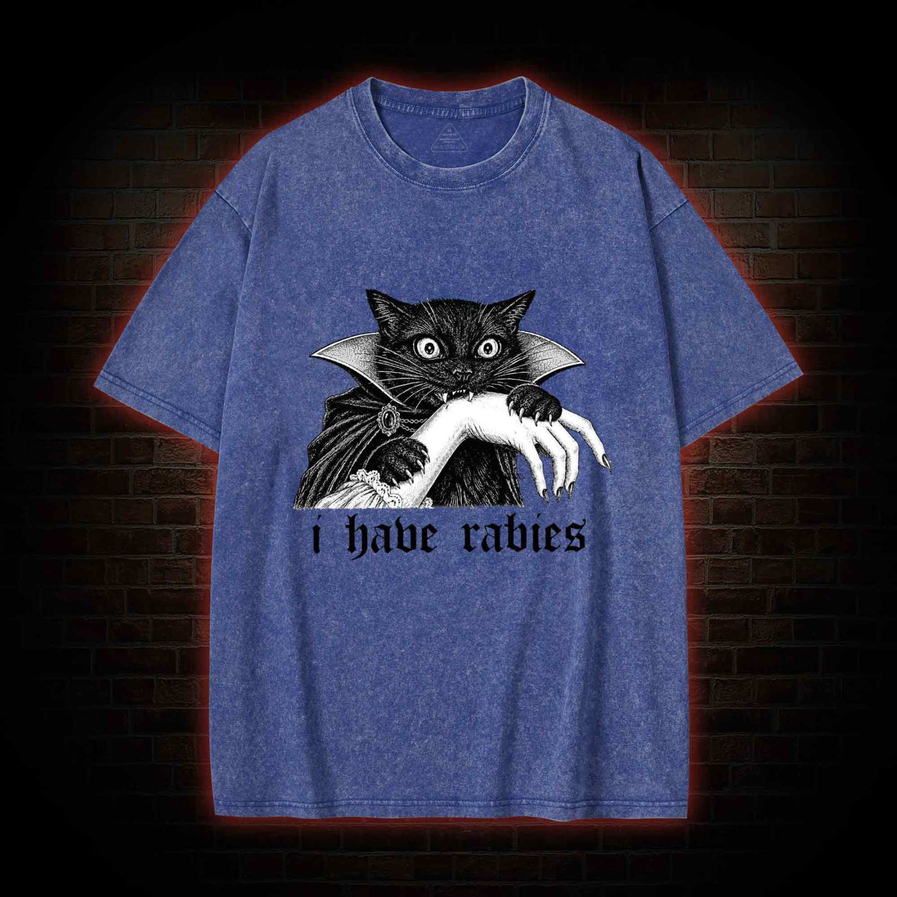I Have Rabies Vampire Cat Washed T-shirt