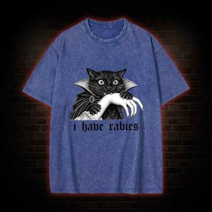 I Have Rabies Vampire Cat Washed T-shirt