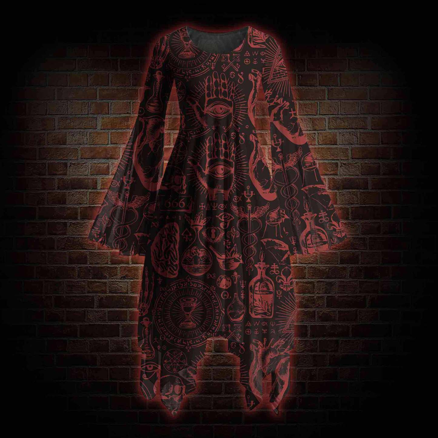 Occultism Bell-sleeve Handkerchief-hem Dress