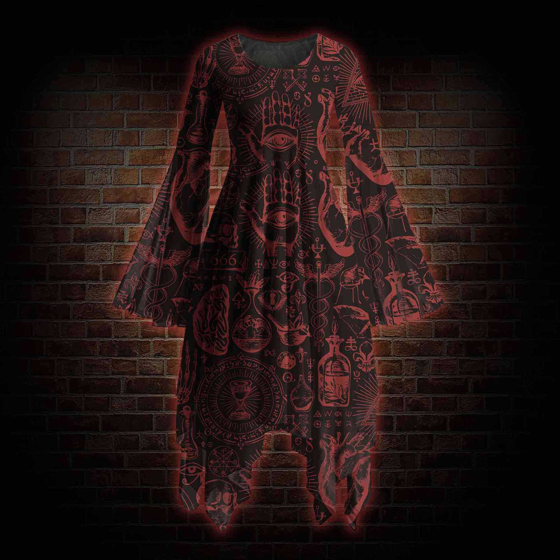 Occultism Bell-sleeve Handkerchief-hem Dress