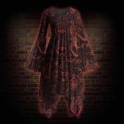 Occultism Bell-sleeve Handkerchief-hem Dress