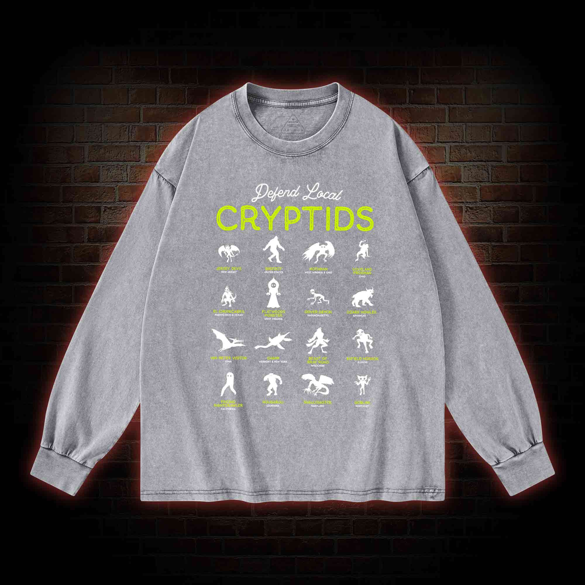 Defend Local Cryptids Creature Collection Washed Long-Sleeve T-shirt