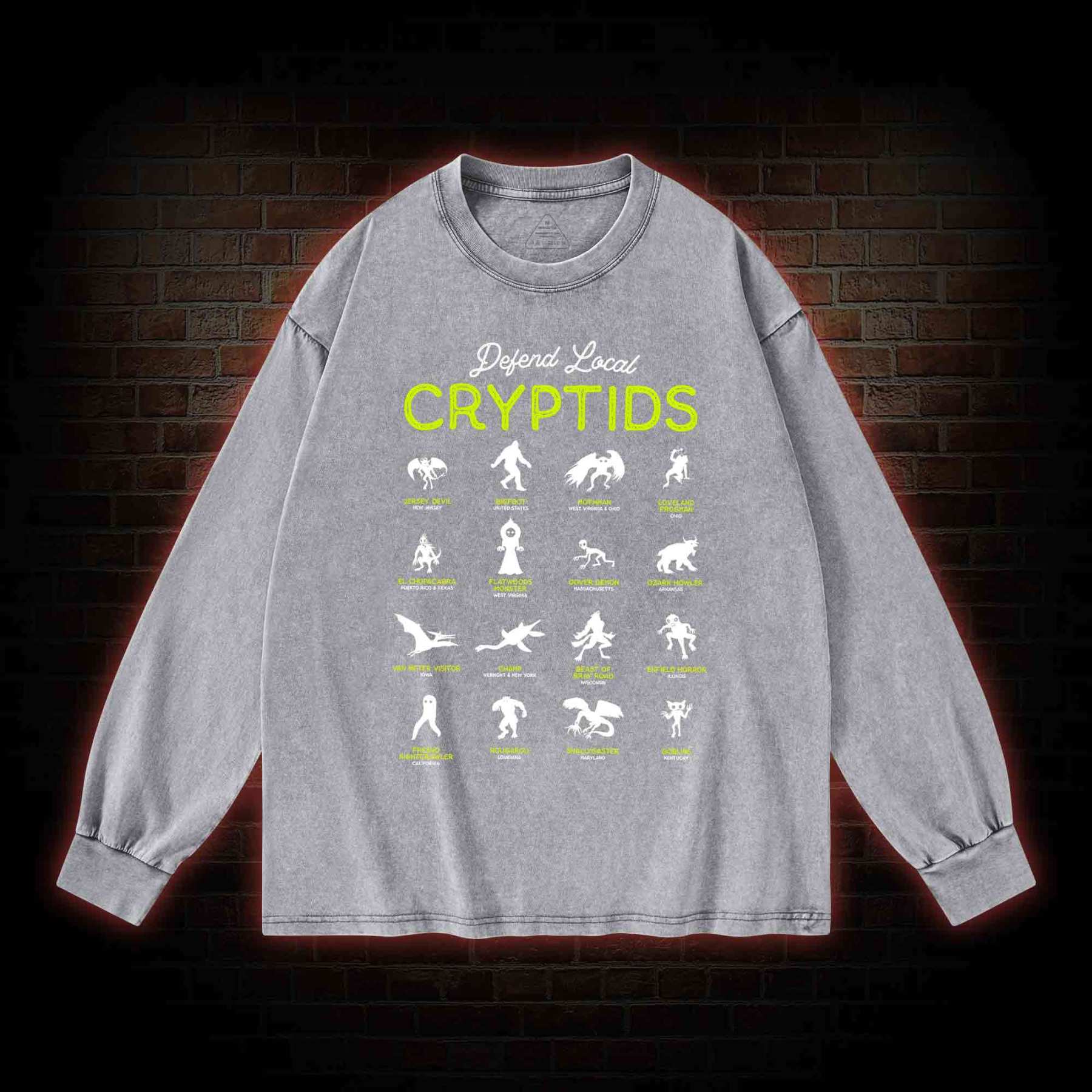 Defend Local Cryptids Creature Collection Washed Long-Sleeve T-shirt
