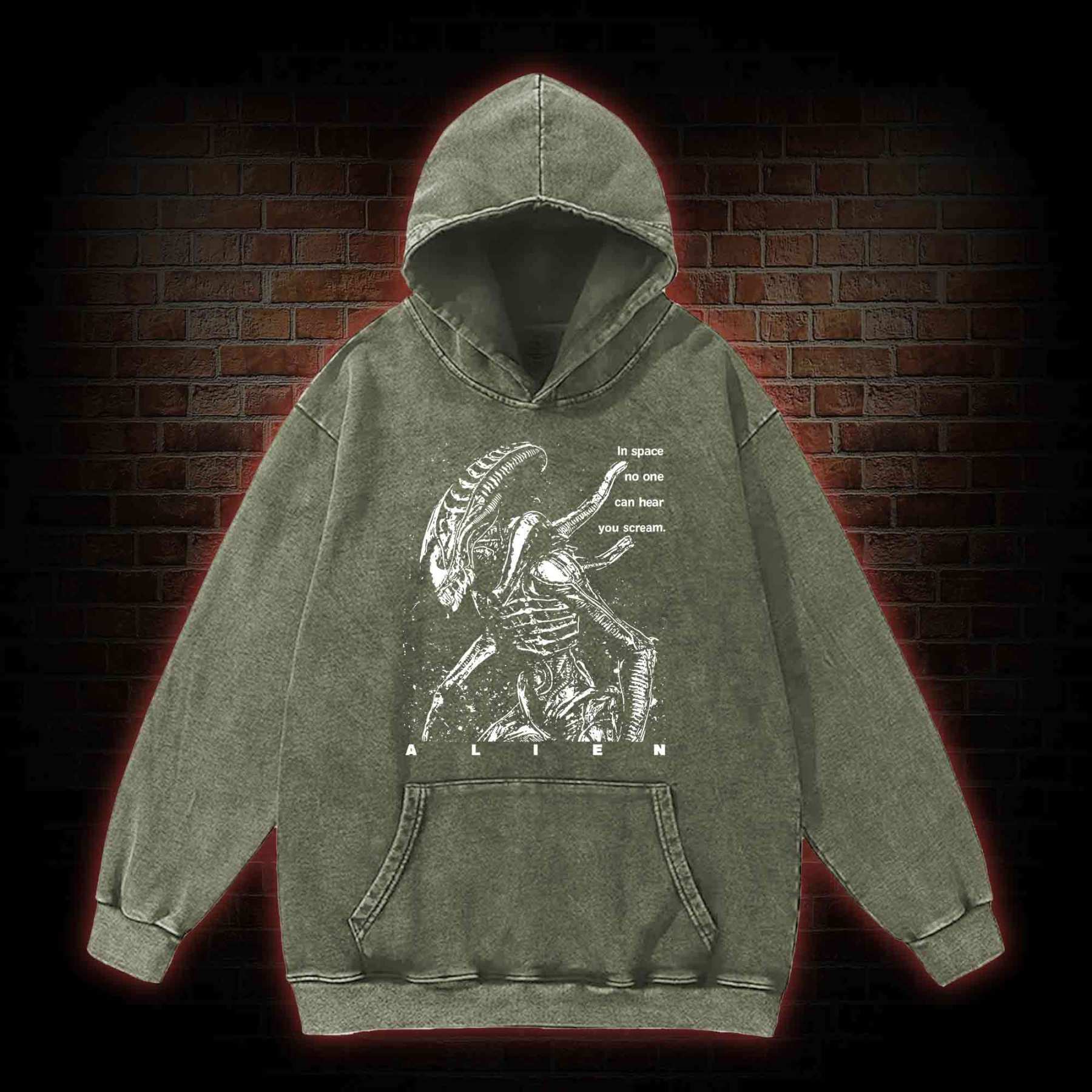 No One Can Hear You Scream Washed Hoodie with Dark Style