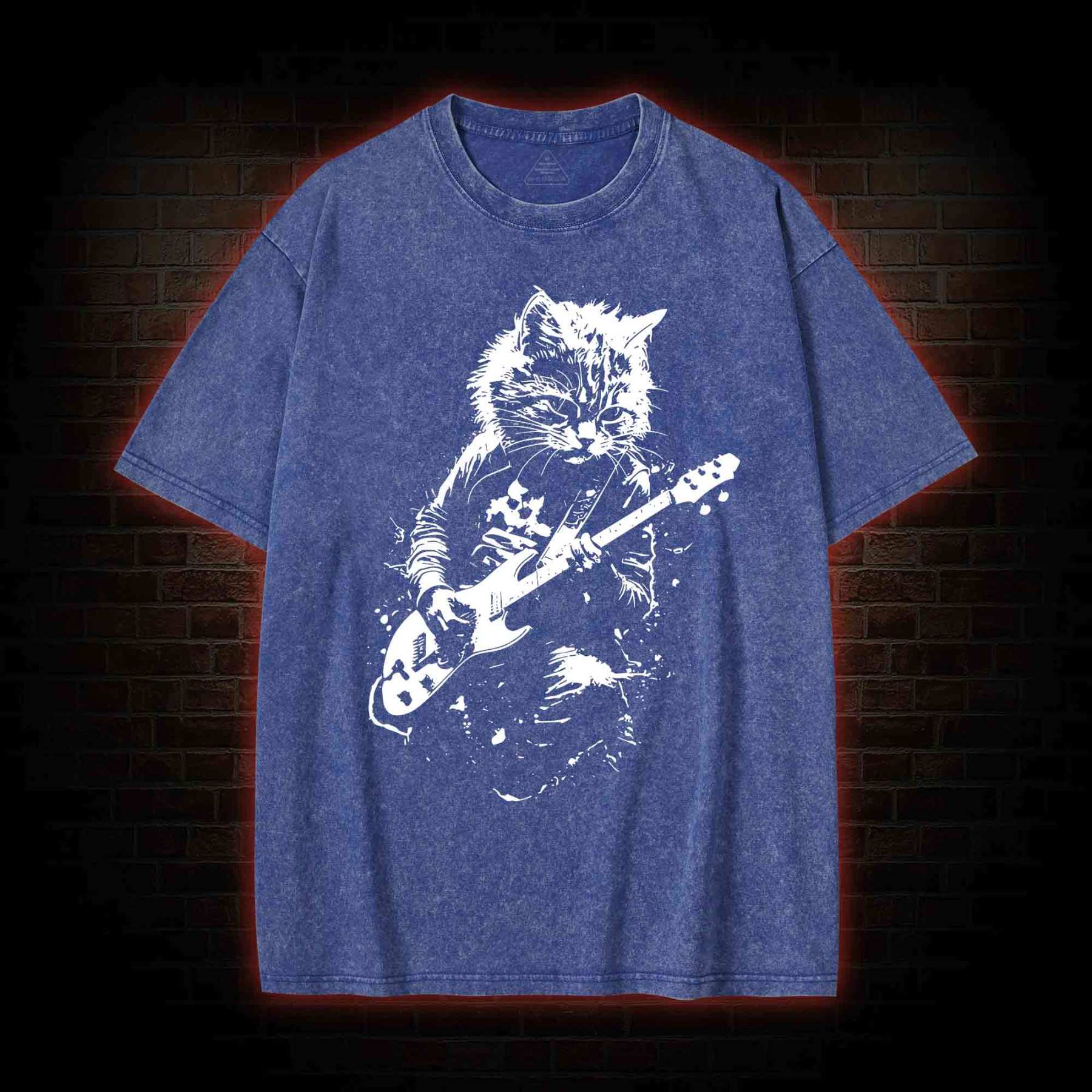 Rock Cat Playing Guitar Washed T-shirt