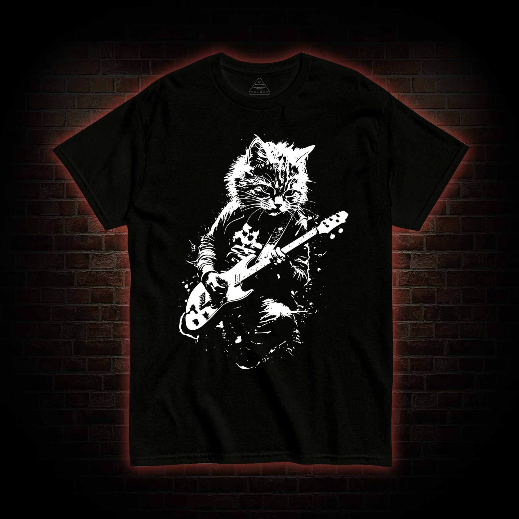 Rock Cat Playing Guitar T-shirt with Dark Style