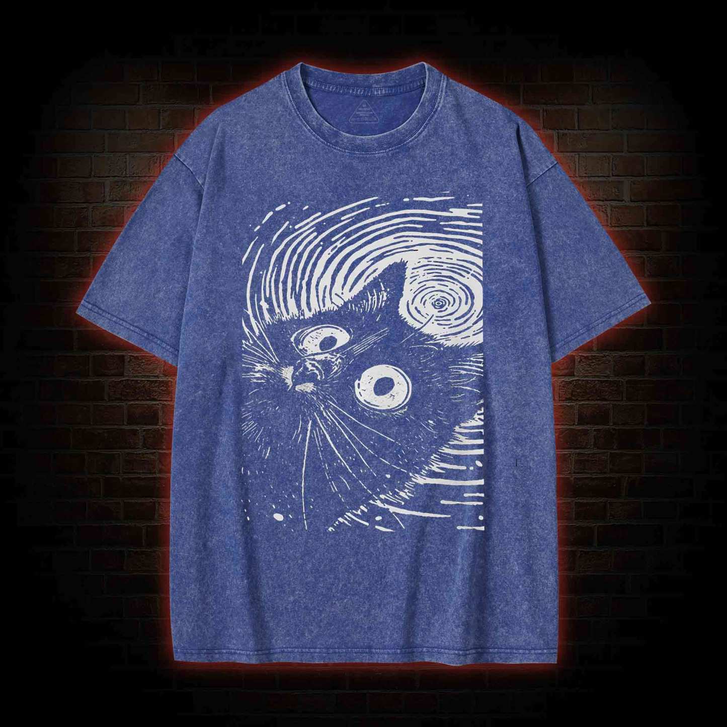 Psychedelic Weirdcore Cat Washed T-shirt