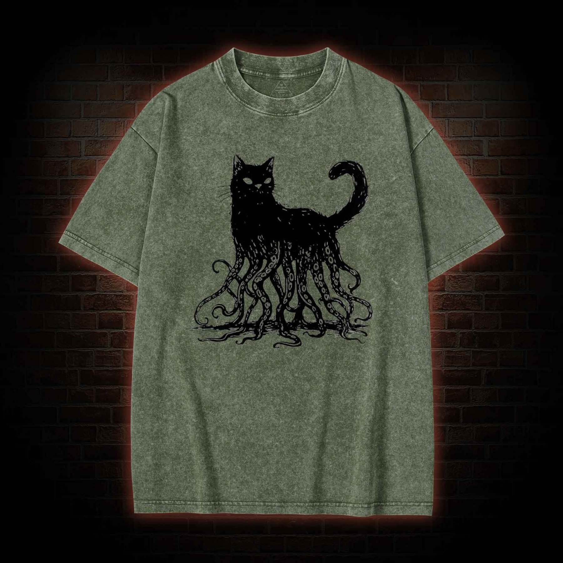 Octopus And Black Cat Washed T-shirt