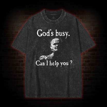 God's Busy Can I Help You? Washed T-shirt