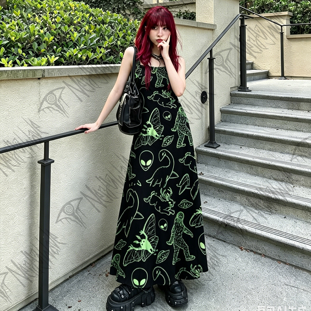 Cryptid Night Wide Straps Maxi Dress