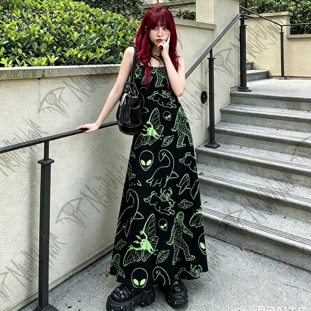 Cryptid Night Wide Straps Maxi Dress