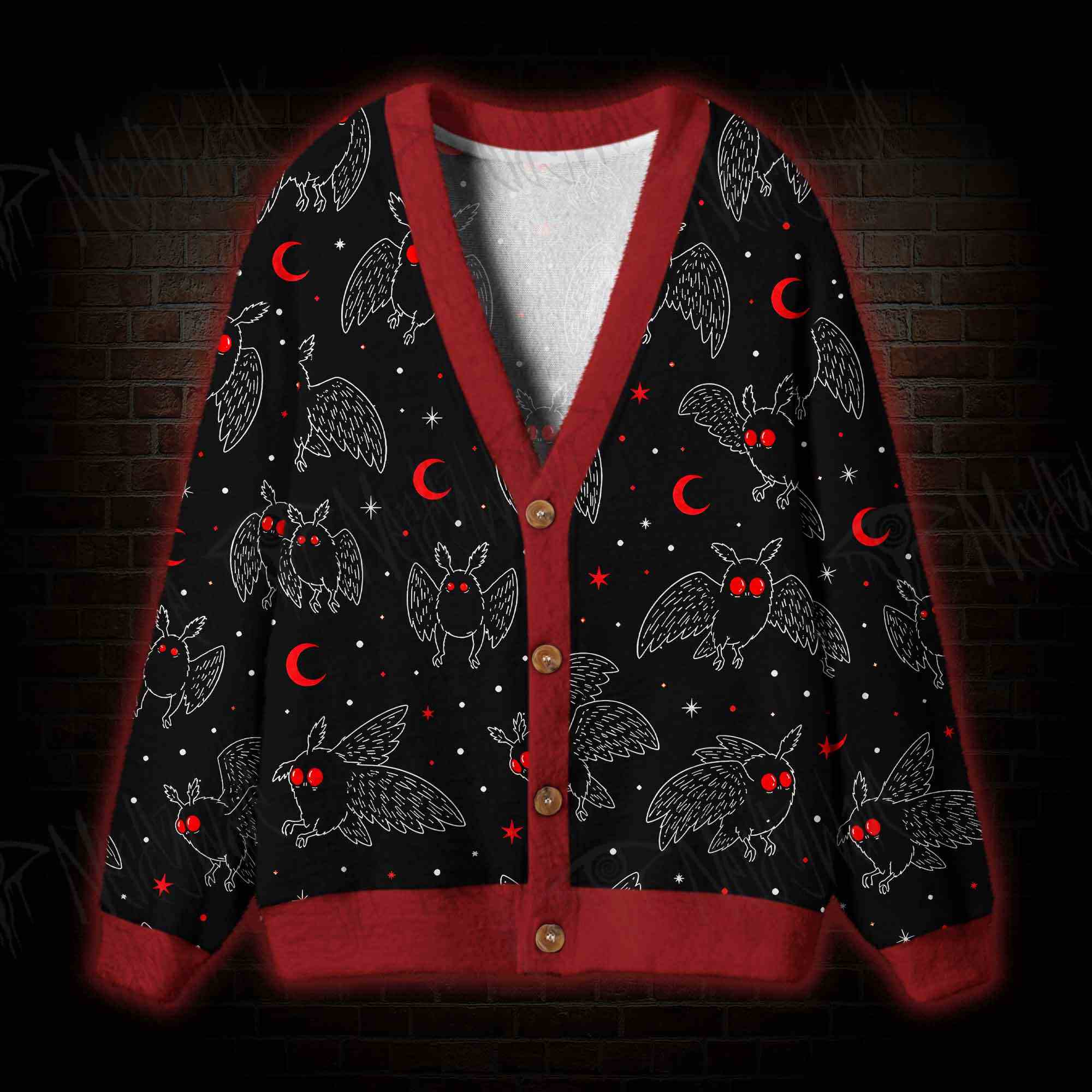 Crimson Moth Night Cardigan Sweater