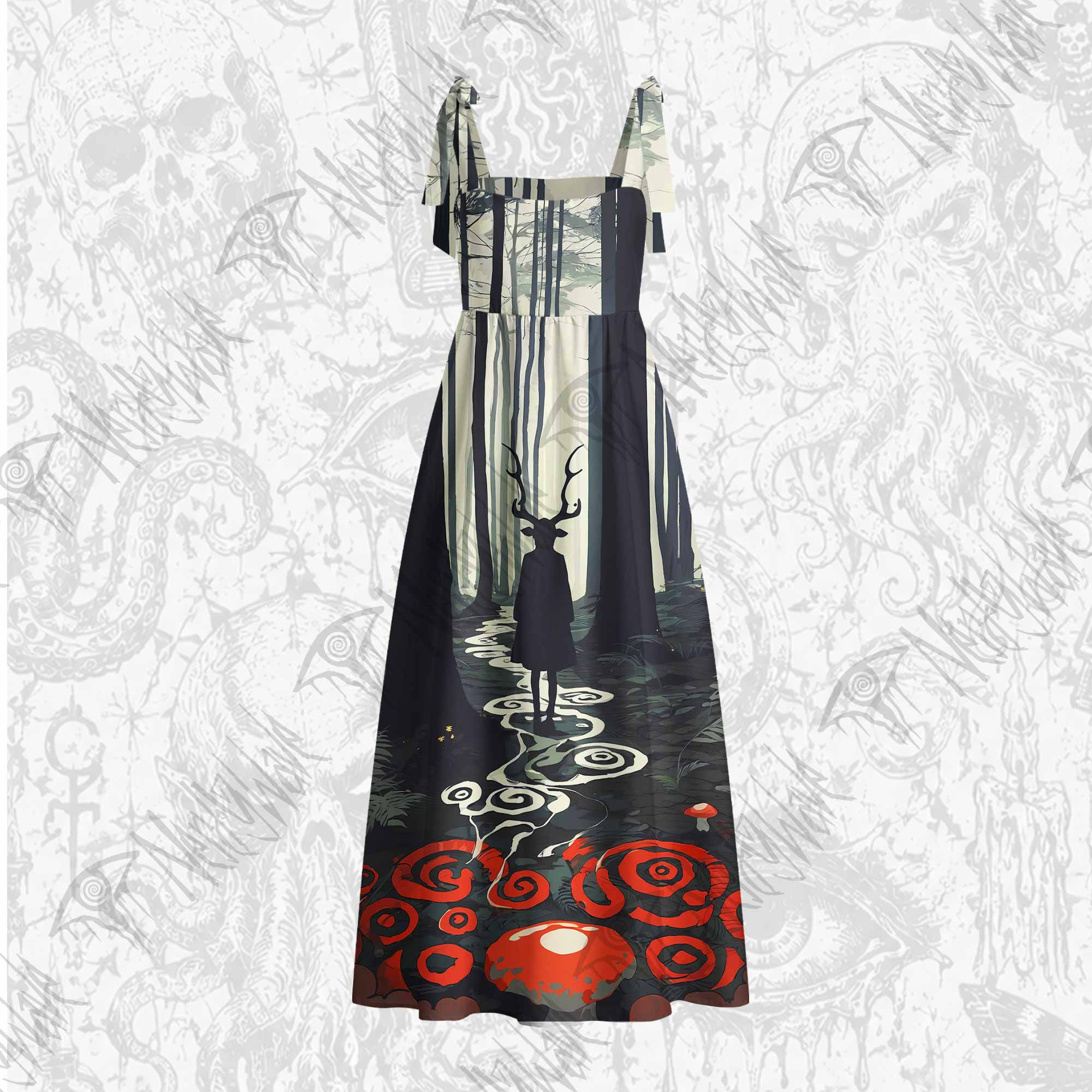 Forest Phantom Tie Shoulder Maxi Dress
