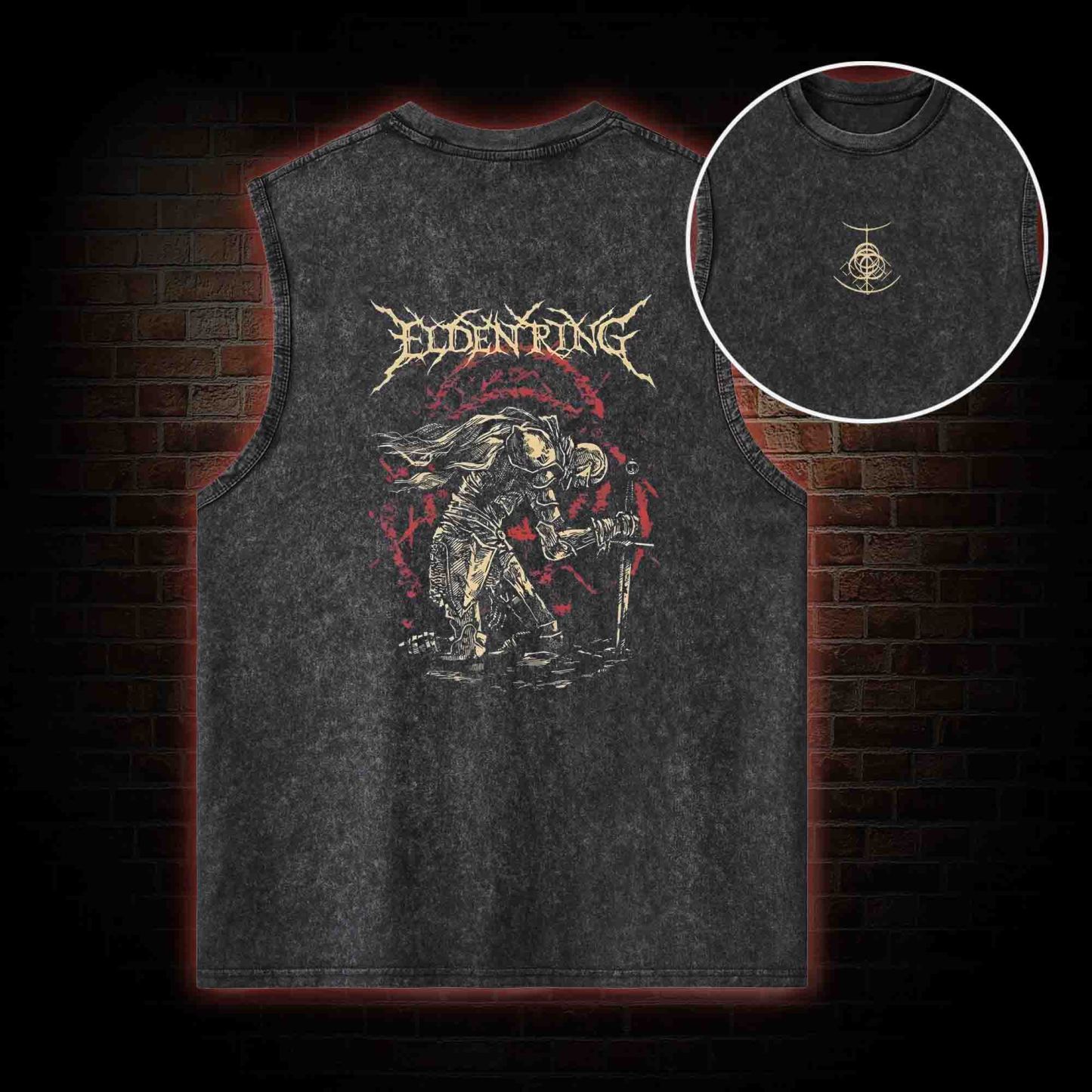 Golden Order Back Print Washed Tank Top