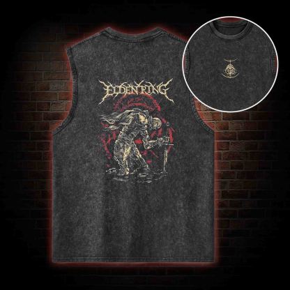 Golden Order Back Print Washed Tank Top