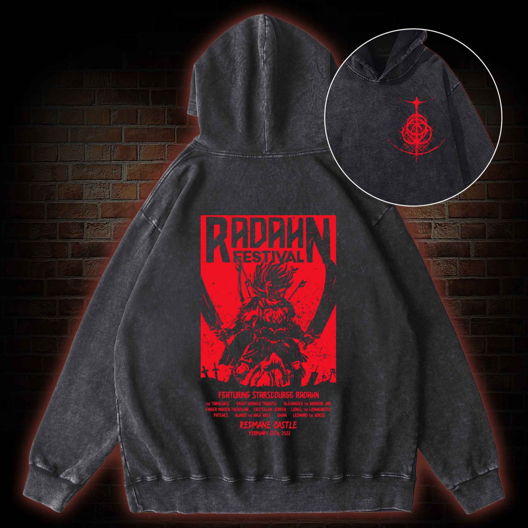 Battle Festival Back Print Washed Hoodie